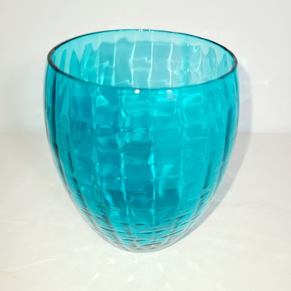 Empoli glass votive aqua blue cubist 4"